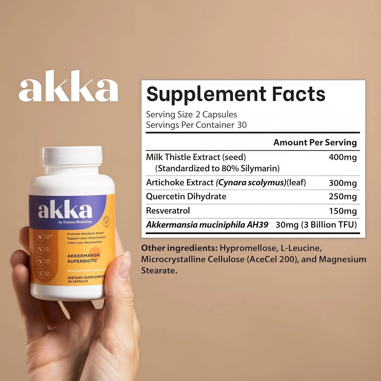 AKKA Akkermansia Probiotic, Liver Cleanse, Detox & Repair, Non-GMO, 60 Caps