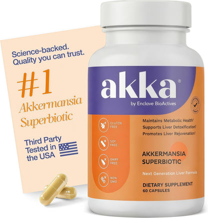 AKKA Akkermansia Probiotic, Liver Cleanse, Detox & Repair, Non-GMO, 60 Caps